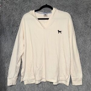 The Black Dog Brand Cream V-Neck Hoodie Dog Logo Size Small